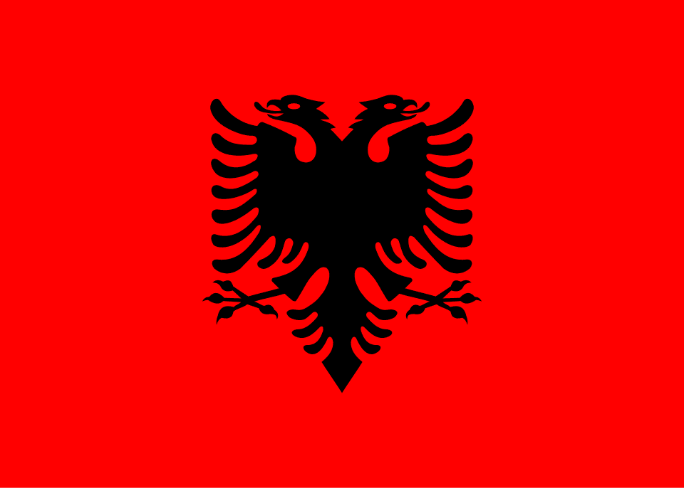 Crowds waving the Albanian red flag with double-headed eagle on Flag Day