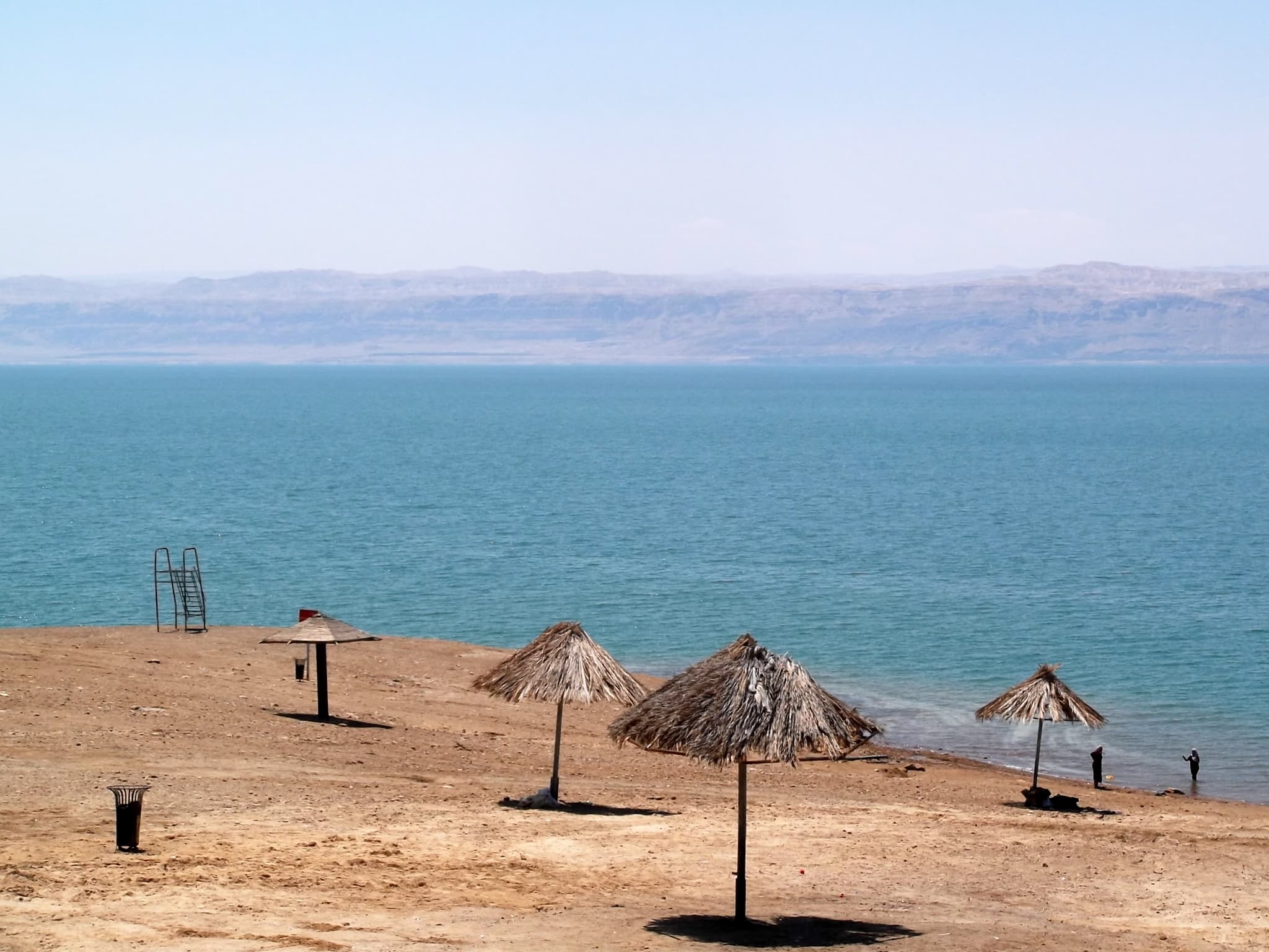 A person floating effortlessly on the brilliant blue surface of the Dead Sea