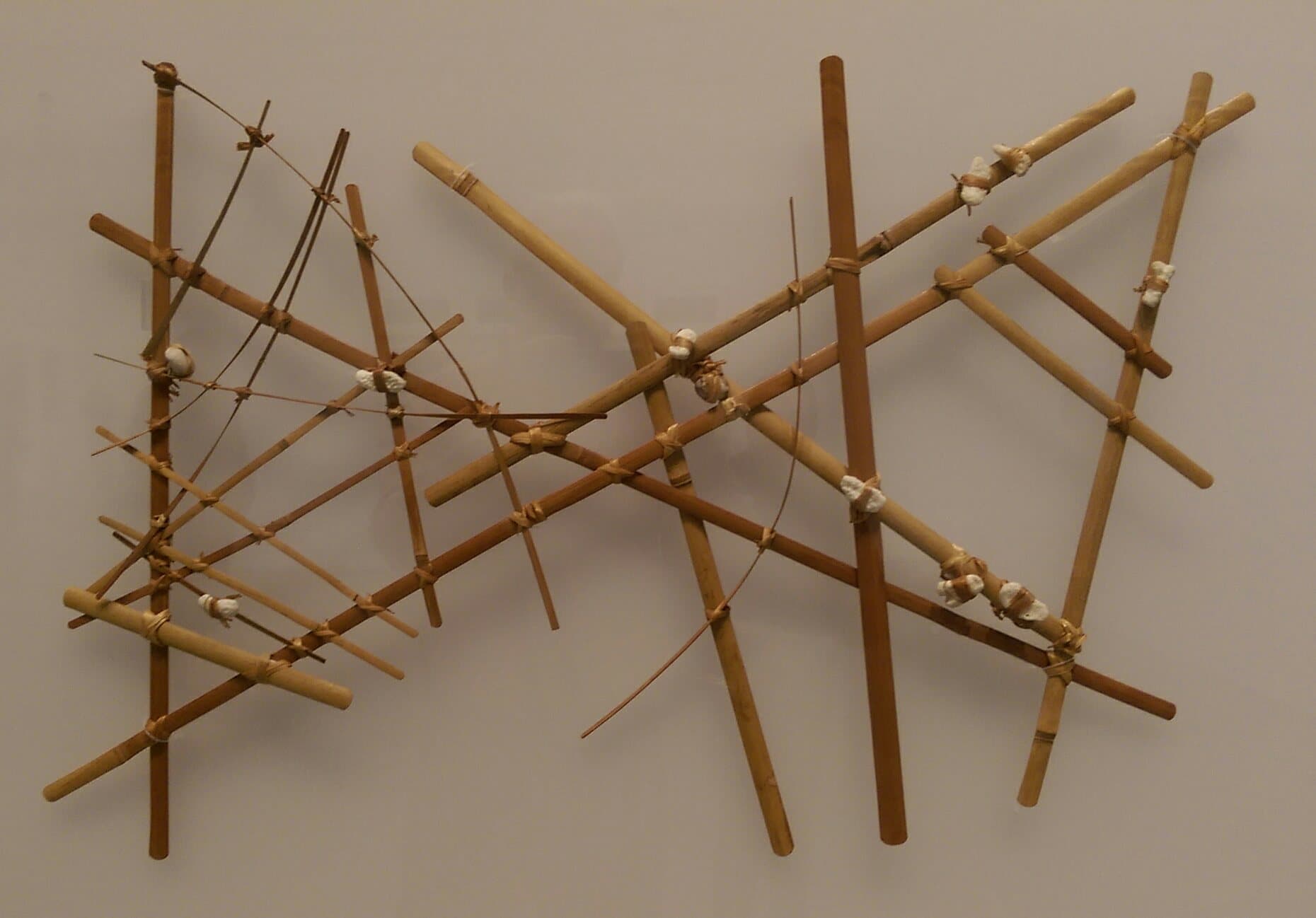 A traditional Marshallese stick chart made from bamboo sticks and small shells tied together